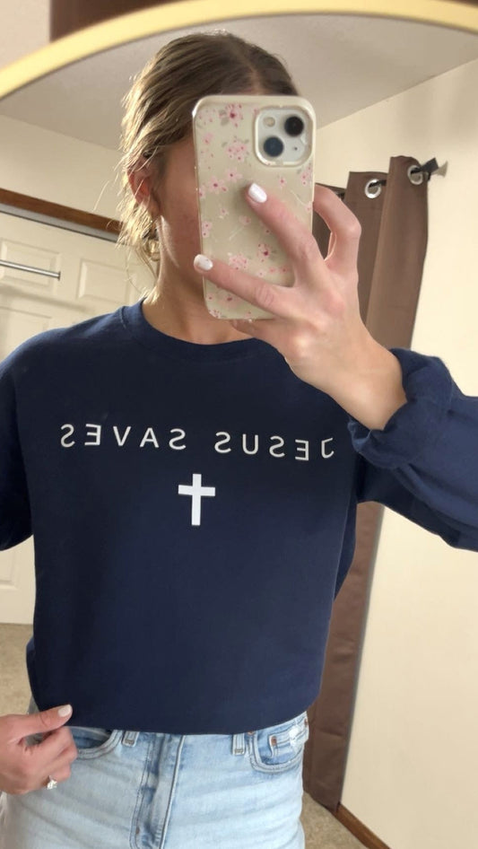 Jesus Saves Sweatshirt- Navy