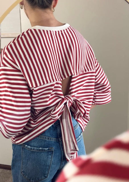 Red Stripe Bowknot Cutout Back