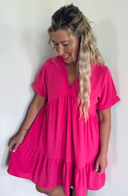 V-Neck Dress Fuchsia