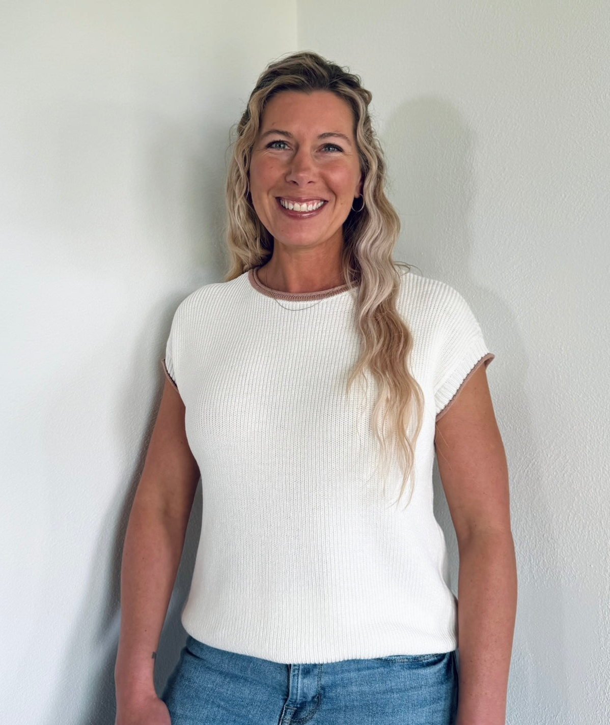 White Contrast Trim Short Sleeve