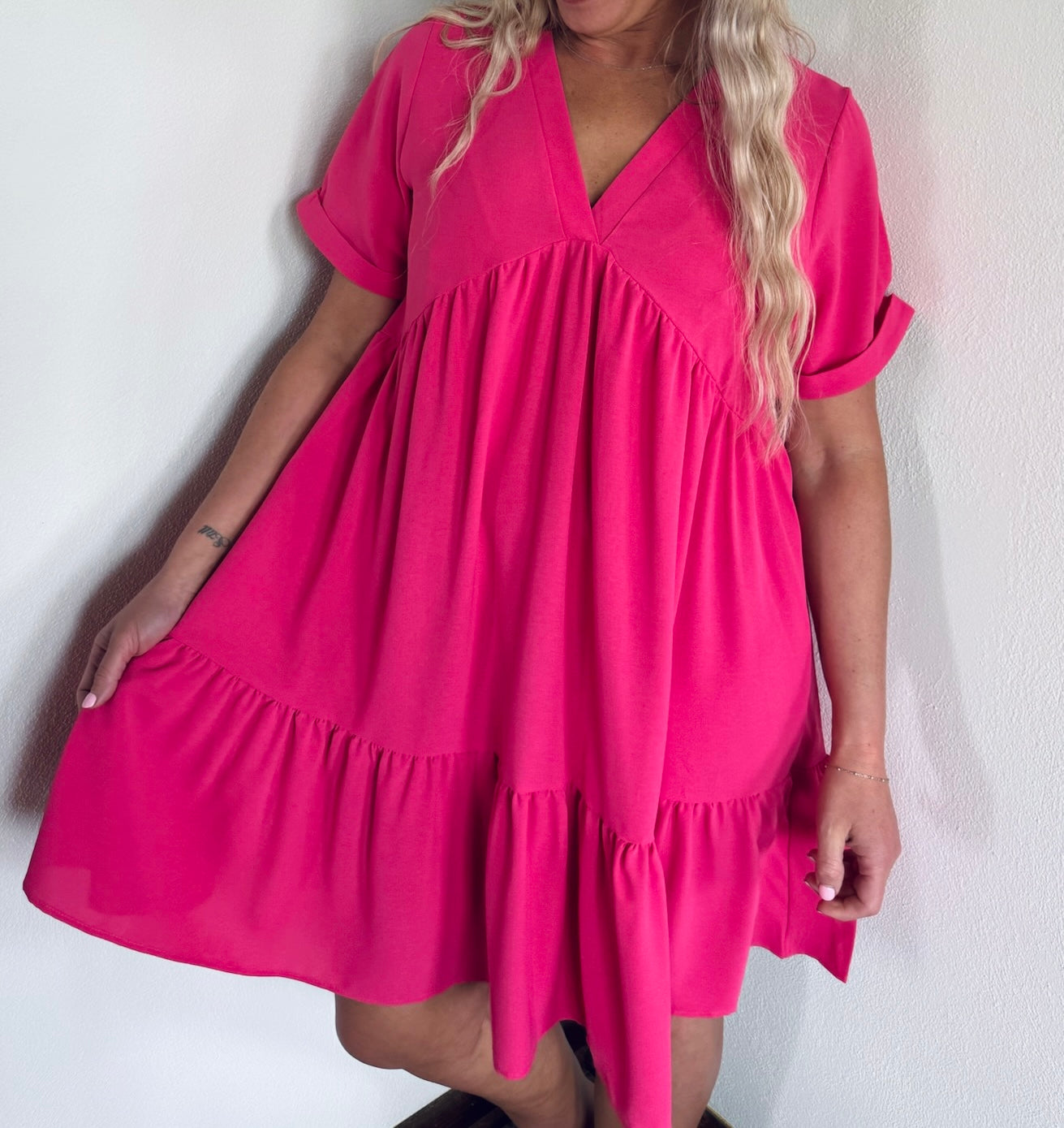 V-Neck Dress Fuchsia