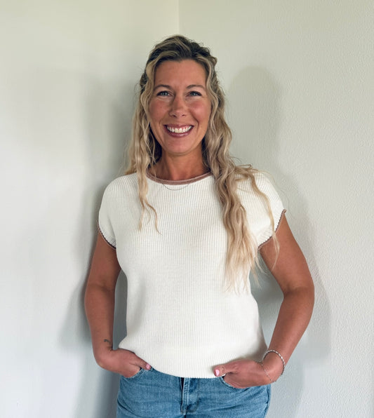 White Contrast Trim Short Sleeve