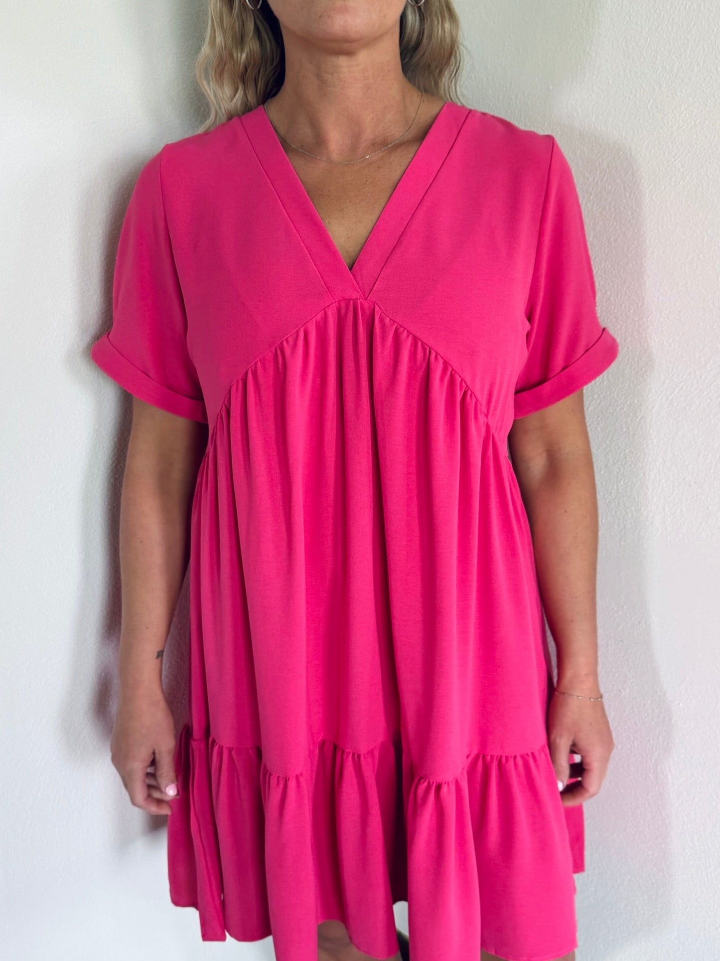 V-Neck Dress Fuchsia
