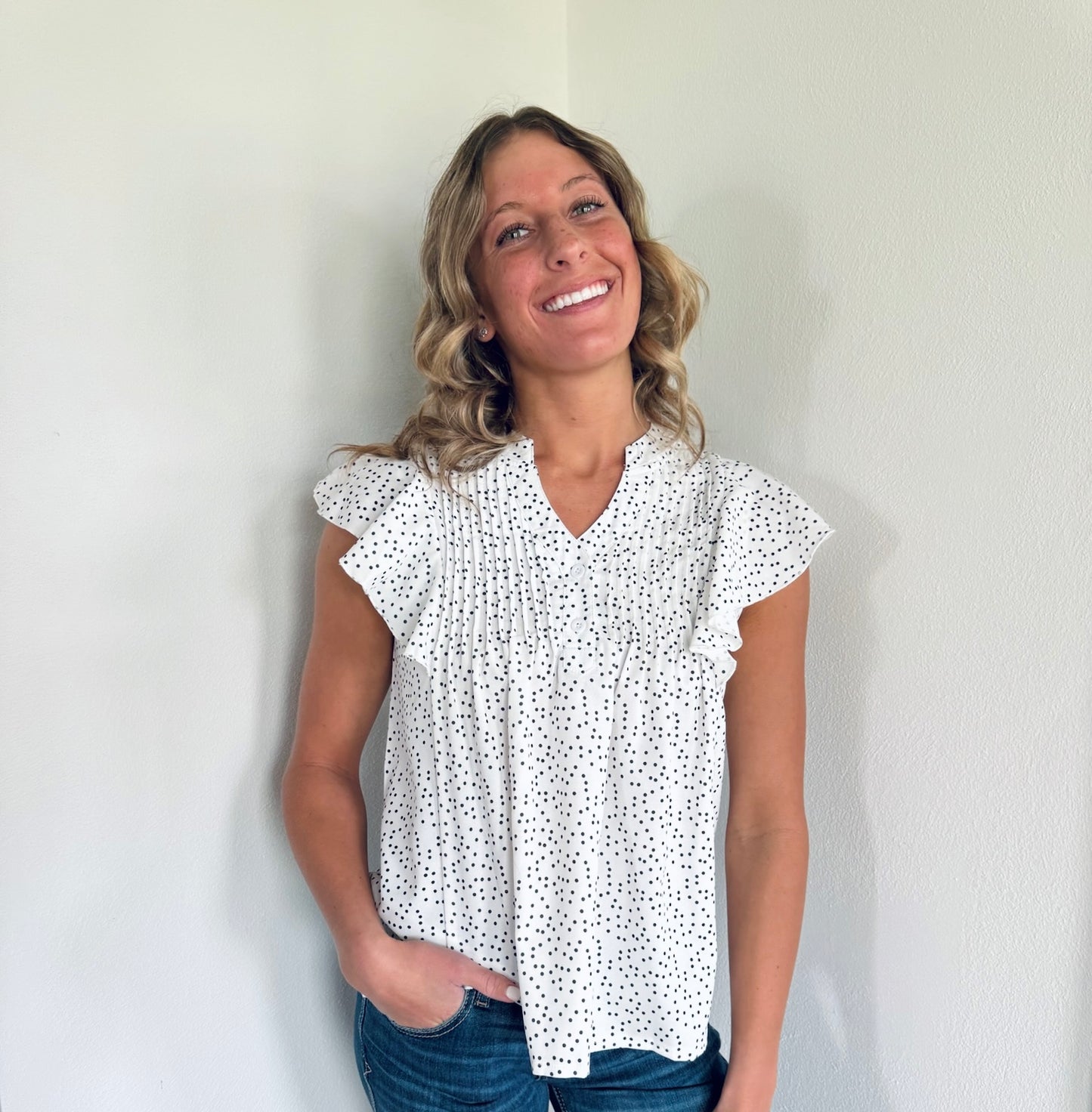 V-Neck Polka Dot Blouse