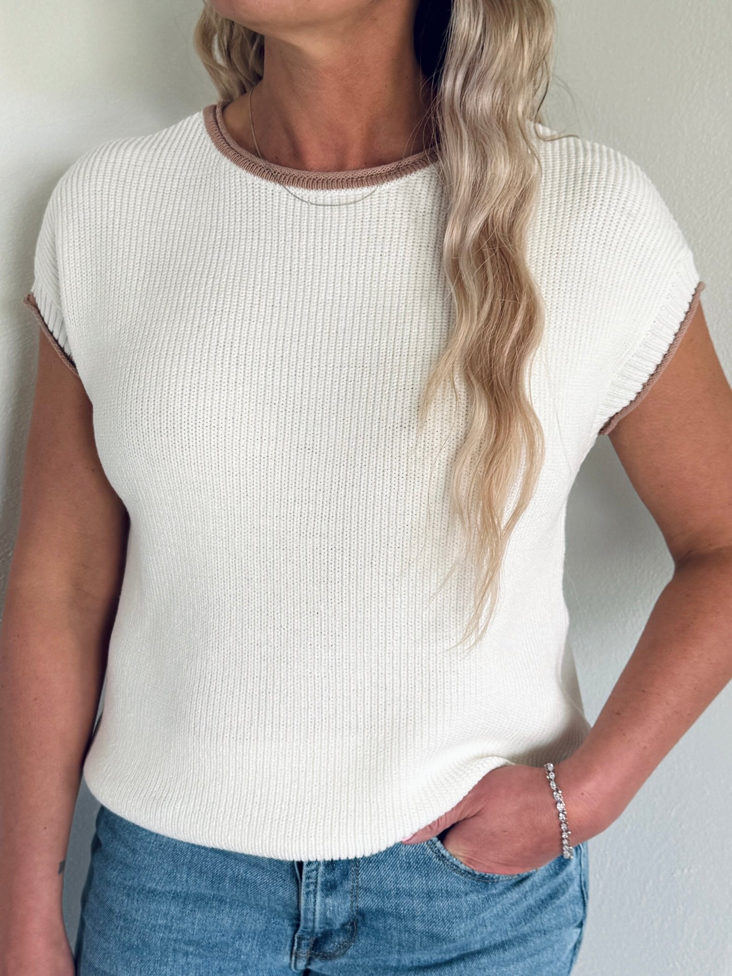 White Contrast Trim Short Sleeve