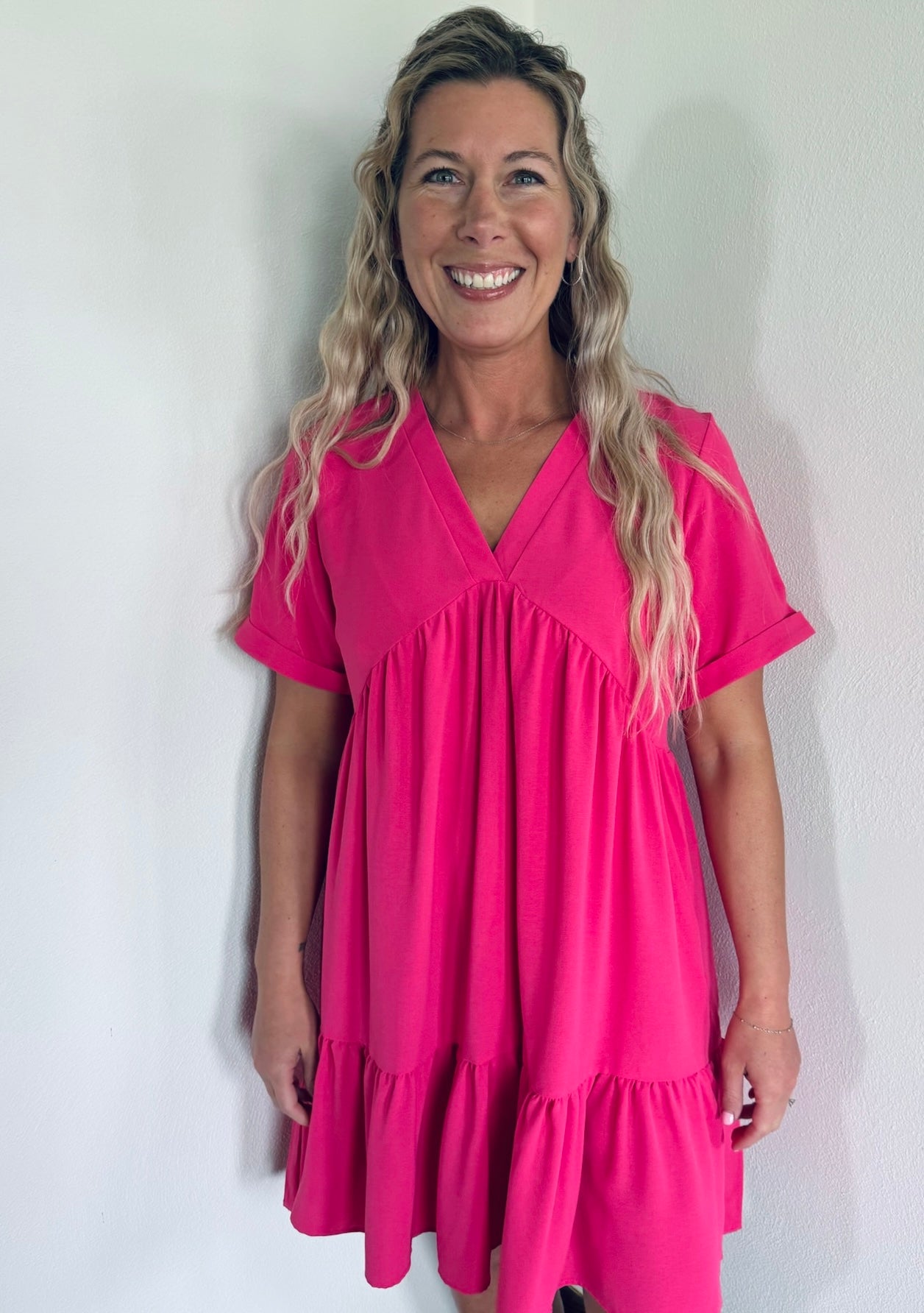 V-Neck Dress Fuchsia