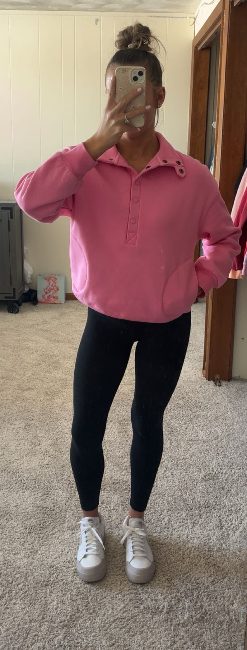 Pink Half-Button Neck Pullover