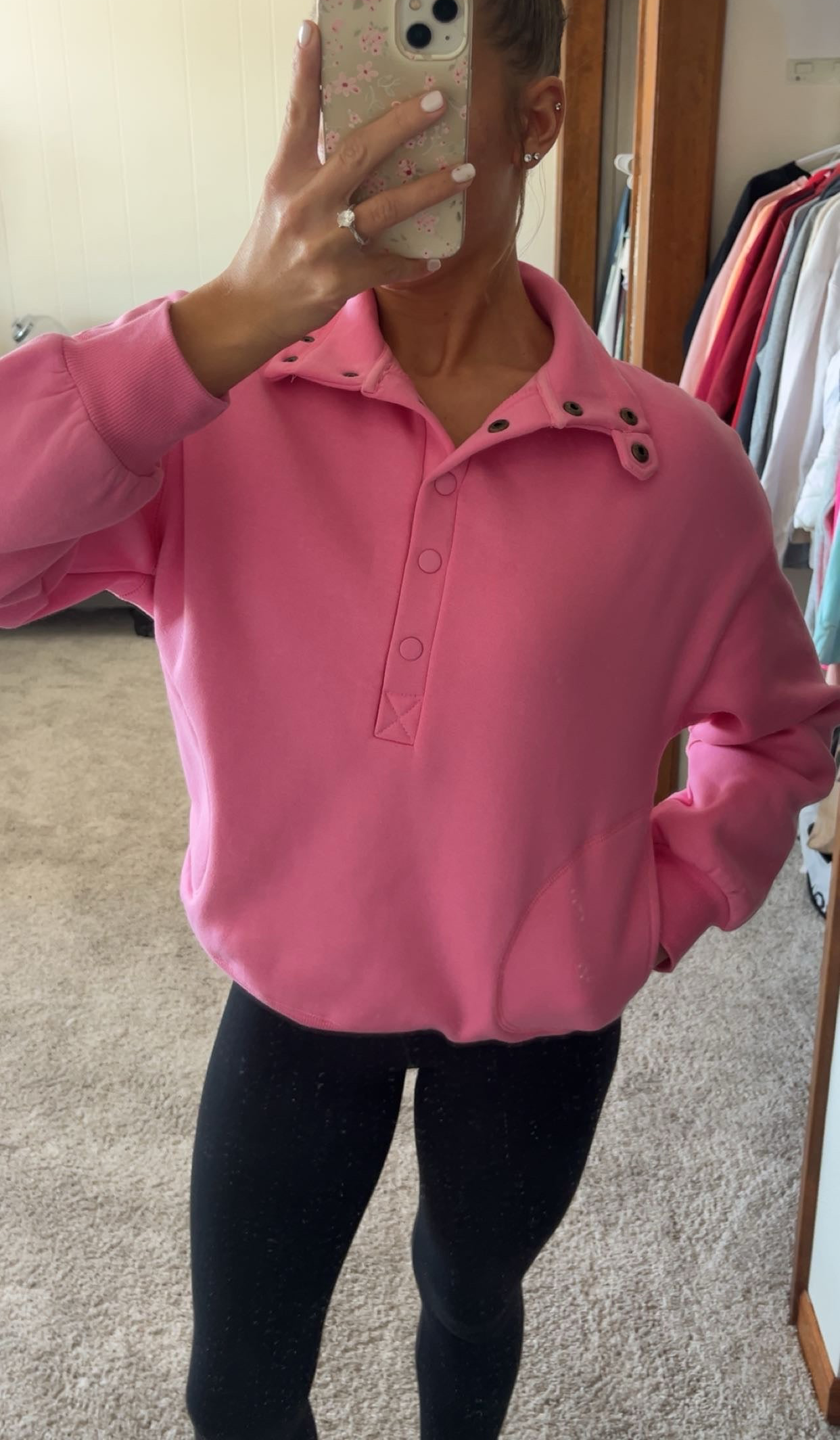 Pink Half-Button Neck Pullover