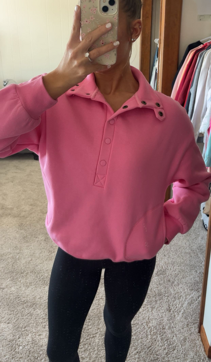 Pink Half-Button Neck Pullover