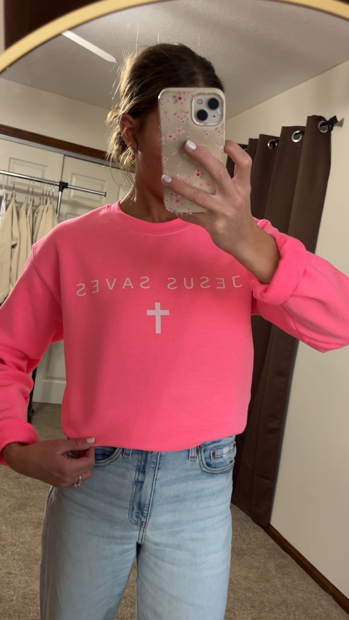 Jesus Saves Sweatshirt- Neon Pink