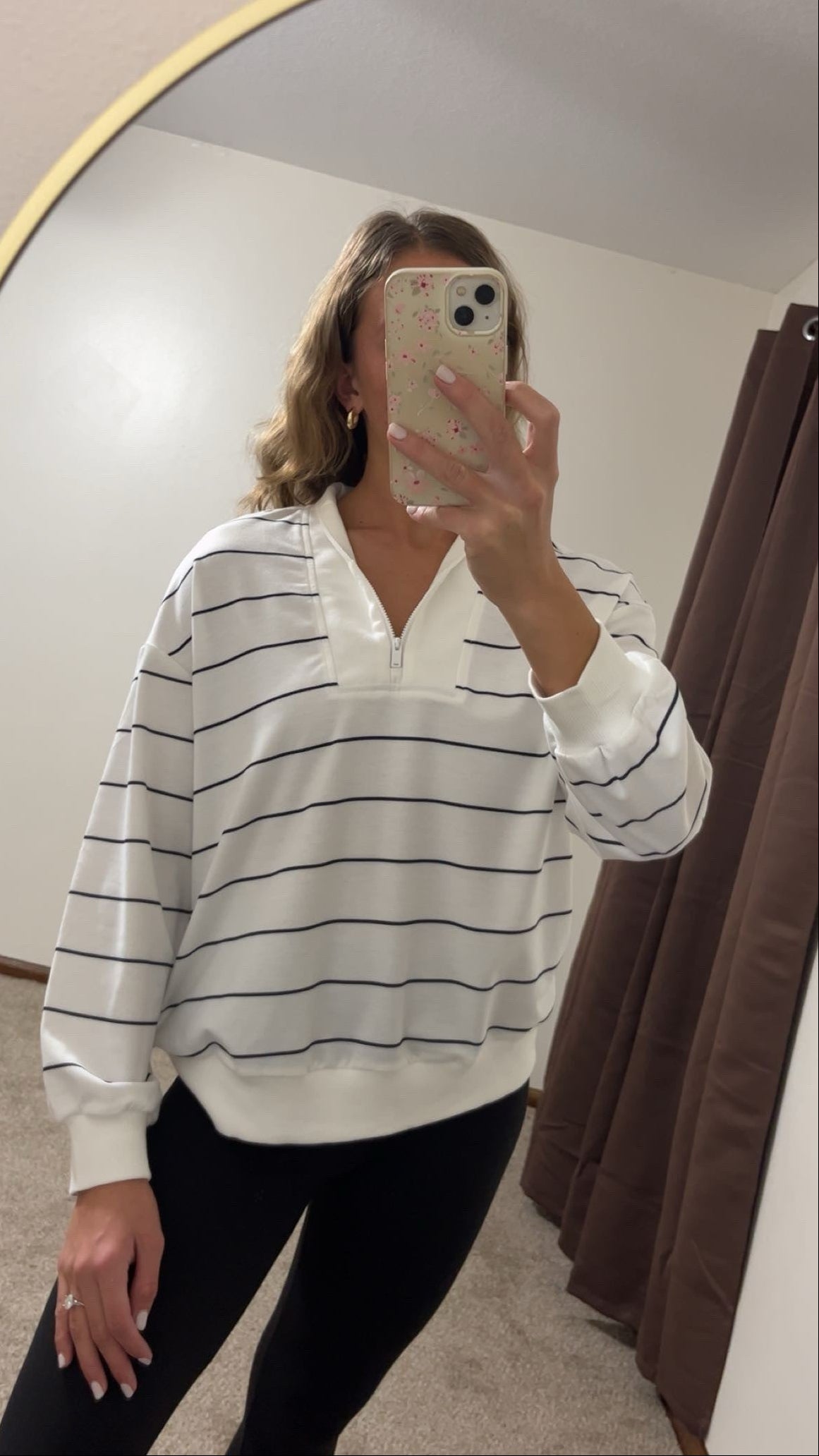 White Stripe Zip V Neck