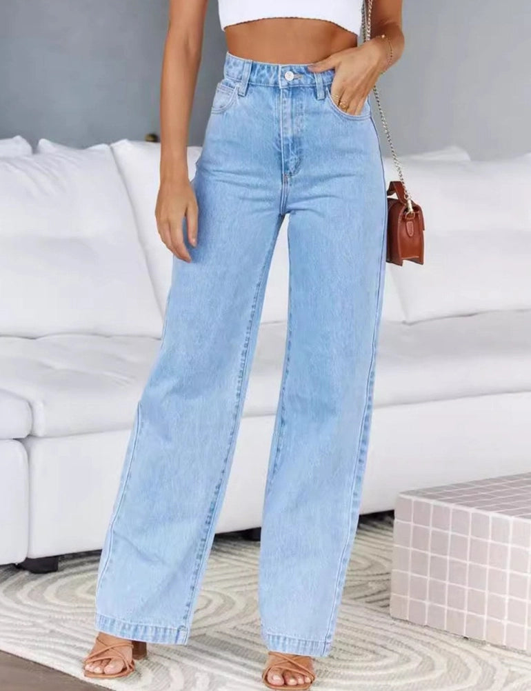 High Waist Demin Straight Leg Jeans