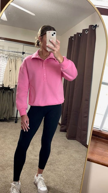 Pink Half-Button Neck Pullover