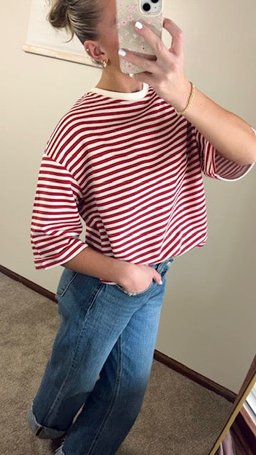 Red Stripe Bowknot Cutout Back