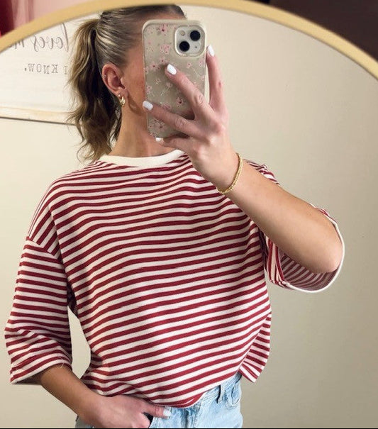 Red Stripe Bowknot Cutout Back