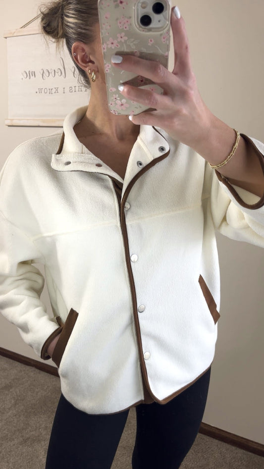 Stand Collar Button Fleece Jacket